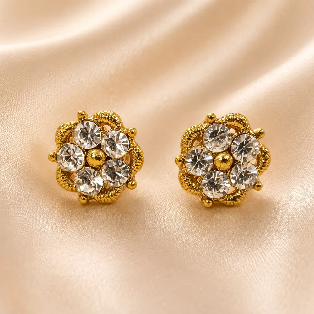 Floral Designer Stone Stud Earrings